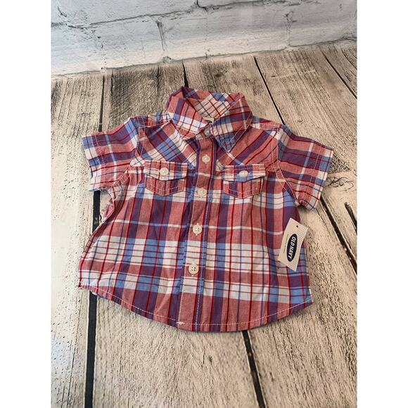 OLD NAVY Boy’s Plaid Short Sleeve Button Down Shirt / Size: 0-3 Months - Picture 1 of 5